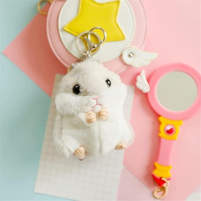 Gowxs Braun Plüsch-Schlüsselanhänger mit Hamster, Süßer Weicher Tier-Anhänger für Tasche