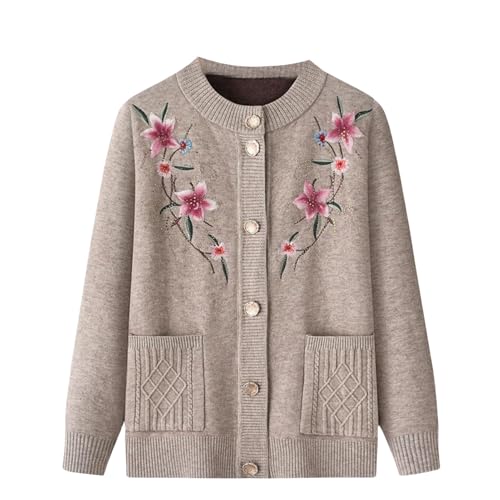 Cárdigan de forro polar para mujer mayor chaqueta bordada de manga larga