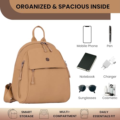 Image of TS WITH TECHSUN Women Mini Backpack | Water-Resistant Compact Bag for Travel, Daily Use & Casual Outings | Fits Only Essentials (L) 26CM X (W) 15CM X (H) 32CM