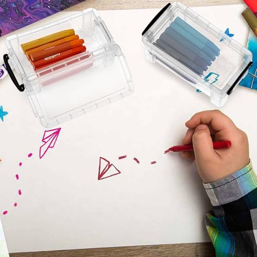 Image of 12 PCS Clear Plastic Crayon Boxes with Snap Lids, Small Crayon Storage Box Stackable Crayon Container Box Multipurpose Mini Storage Container for Crayons, Chalks, Paper Clips and More