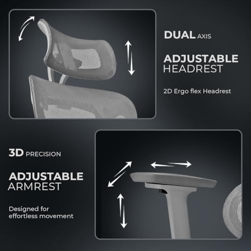 Image of Kepler Brooks Vogue Pro Premium Office Chair for Work | 3-Yr Warranty | Ergonomic Office Chair, Study Chair, 2D Headrest, 3D Arms, Multi Lock Seat Slider with Legrest, Heavy Duty Metal Base (Grey)