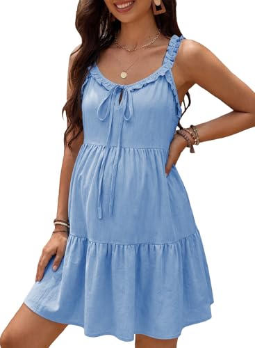BLENCOT Casual Dresses for Women Sleeveless Drawstring V Neck Flowy
