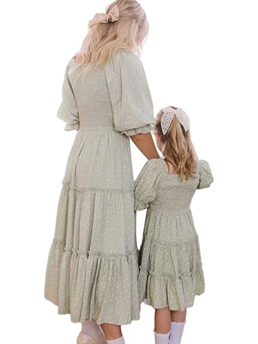 Vestidos para mamá y yo, a juego, para la familia, floral, vestido de manga corta para madre e hija, Floral Verde, 0-6 meses
