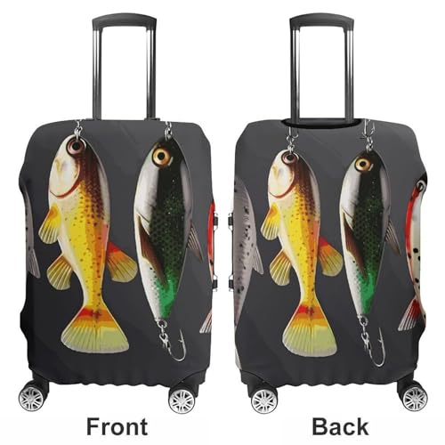 Various Type of Fishing Baits Elastic Luggage Cover Suitcase Protector for 19-32 Inch Suitcases | Universal Stretchable Travel Bag Cover | Anti-Scratch, Washable with Zipper Closure XL3
