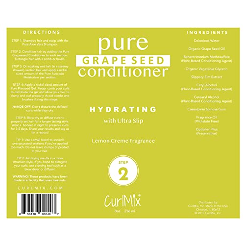 Curlmix Organic Grape Seed Conditioner For Curly Hair - Lemon Creme Fragrance - Softens And Defines Kinky, Coily, 4C And Natural Hair - Organic, Handmade, Conditioner For Natural Hair And Softer Curls - Paraben Free - Sulfate Free - 8Oz #TOP1