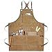 Yxiang Khaki Handmade Work Apron with 11 Tool Pockets, Heavy Duty Waxed Canvas Workshop Tool Aprons Woodworking Apron for Men