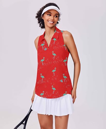 Image of PINSPARK Womens Golf Shirt UPF 50+ Sleeveless Collared Shirts Quick Dry Tennis Polo V-Neck Racerback Athletic Workout Tank