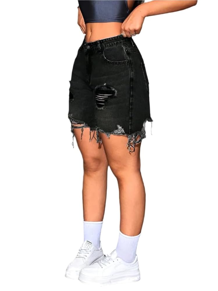 Women's Distressed Frayed Edge Denim Shorts - Summer Fashion Women's Distressed Frayed Edge Denim Shorts - Summer Fashion