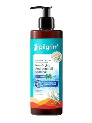 Image of Pilgrim Australian Tea Tree & Salicylic Acid Anti-Dandruff Shampoo with Cool Menthol | Up to 100% Dandruff Reduction*| Soothes Itchy Scalp | Non-Drying Formula | All Hair Types | For Men & Women (400ml - Pack of 2)