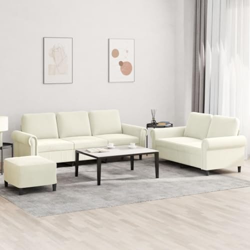 GeenYuu Juego de sofá de 3 piezas, terciopelo crema, acolchado suave, estructura de metal resistente, cómoda experiencia de asiento para salón, dormitorio, oficina, 152-212 cm de ancho