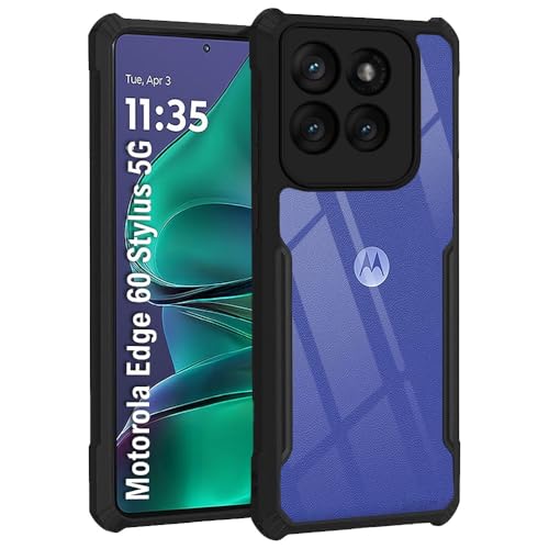Image of TheGiftKart ShockProof Crystal Clear Back Cover Case for Motorola Moto Edge 60 Stylus 5G | 360 Degree Protection | Protective Design | Transparent Case for Moto Edge 60 Stylus (PC & TPU, Black Bumper) | ShockProof