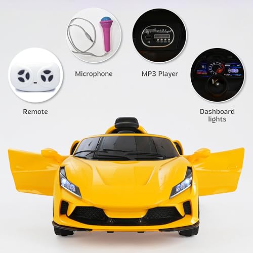 Image of Toy House Sports Car Battery Operated Ride-On Car for Kids | Rechargeable Electric Toy Vehicle with Easy Controls & Comfortable Seat | Indoor & Outdoor Ride On Yellow