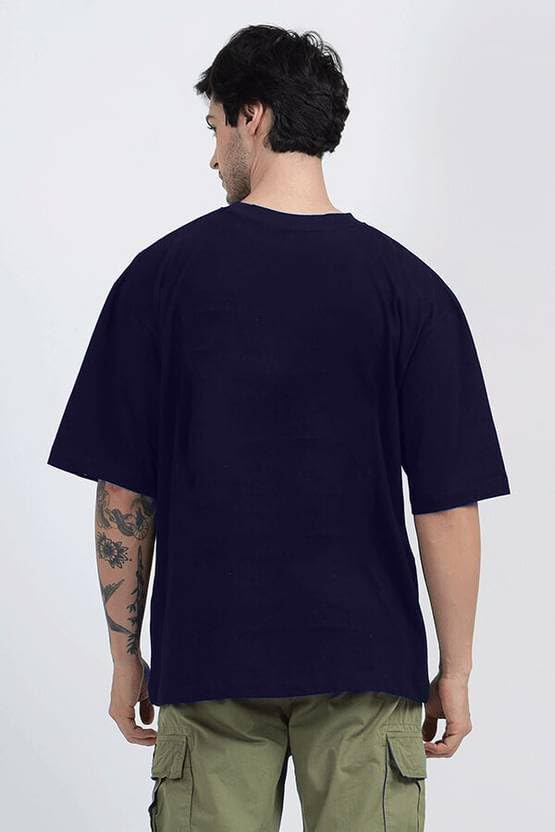 Image of Oversized Baggy Fit Drop Shoulder Half Sleeves Round Neck Solid Pure 100% Cotton T-Shirt for Men (Available in White, Black,Navy Color)