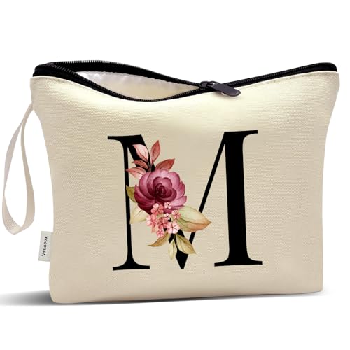 Image of Vavabox A-Z Personalized Makeup Bag, Birthday Gifts for Women Mom, Gifts for Best Friend, Bride Bridesmaid Cosmetic bag (M, Cream Yellow)