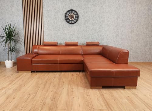 Quattro Meble Echtleder Ecksofa London II 3z 275 x 200 Sofa Couch mit Bettfunktion Echt Leder Eck Couch Leder Antique (275x200 cm rechte Ecke)