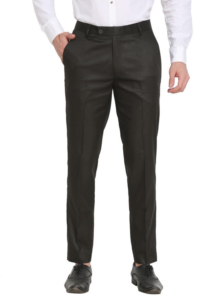 sam & jack Military Green Colored Polyviscose Regular Fit Men's Formal Trousers-picture-18