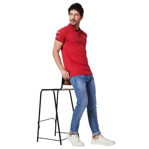 Image of Spykar Men's Slim Fit Polo Neck Half Sleeve Solid Casual T-Shirt