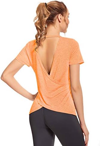 OJONIK قميص قصير الأكمام للتمارين الرياضية للنساء – ظهر مفتوح قميص رياضة رياضة رياضة