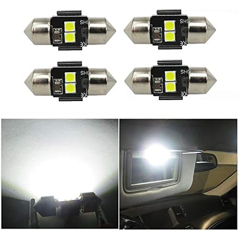 WLJH 3030 Chipset Extremely Bright Canbus Festoon 1.1 Inch 28mm LED Sunvisor Vanity Mirror Light Trunk Cargo Courtesy Bulb Size DE3021 DE3022 300 Lumen Pure White 6000k Pack of 4 Cover