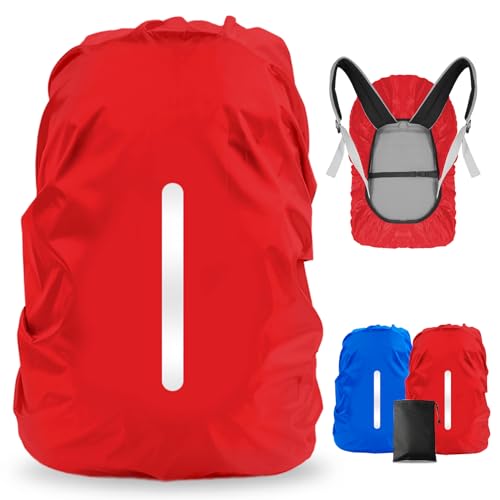 LAMA 2 Pack Waterproof Rain Cover for Backpack, Reflective Rucksack Rain Cover for Anti-Dust/Anti-Theft/Bicycling/Hiking/Camping/Traveling,M Size (for 30L-40L Backpack), 1 Pcs Dark Blue + 1 Pcs Red