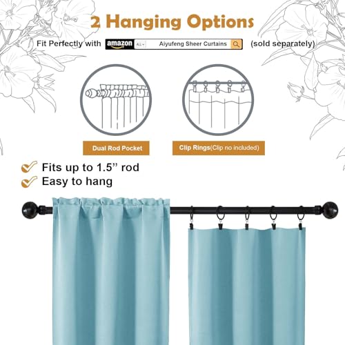 Image of Aiyufeng Aqua Blackout Curtains for Bedroom 84 Inch Length 2 Panels Set, Solid Thermal Insulated Privacy Energy Saving Living Room Window Treatment Curtains Blackout Drapes, W40 x L84 Inch,Aqua