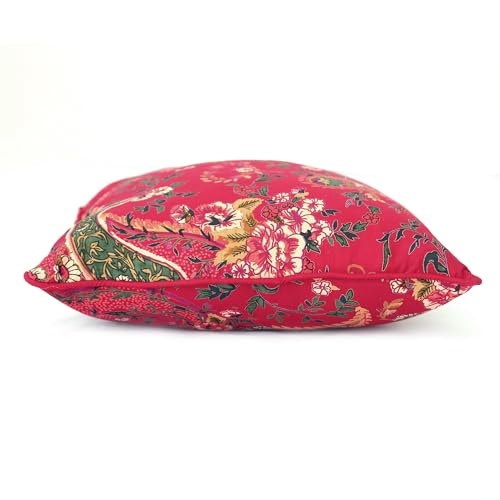 Image of Swayam Set of 5 Floral Print Cotton Red Cushion Cover | 16 x 16 Inch | Soft Breathable Fabric with Hidden Zipper | Decorative & Stylish Cushion Covers for Sofa, Living Room, Bedroom & Couch
