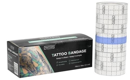 ΤAΤΤΟΟ THERAPY ARTIST'S ASSISTANT - Pansement tatouage 15cmx10m - Pansement waterproof - Rouleau adhésif transparent - Protection tatouage piscine - Patch autocollant douche - Transparent
