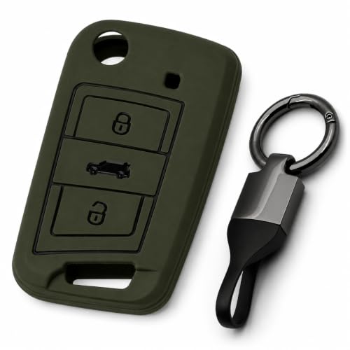 Image of JVCV Soft TPU Cover Compatible with Skoda Kushaq Taigun Tiguan Virtus Octavia Kodiaq Superb Folding Key | Scratch-Resistant Protective Case (Matte Green Style B)