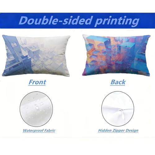 Housse de coussin de jardin aspect lin bleu 80x100 rectangulaire décoratif - 3