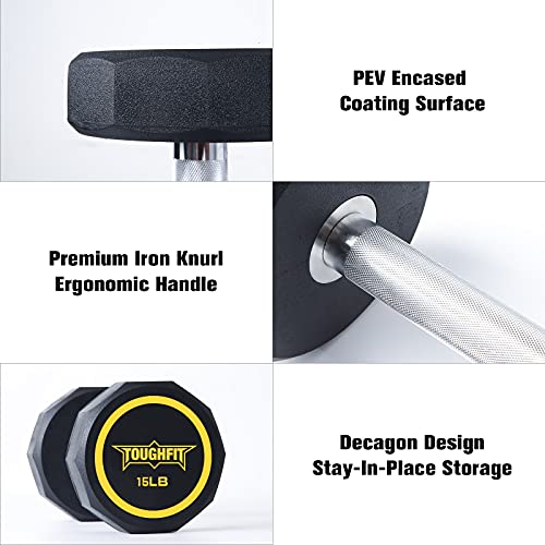 Toughfit Decagon Dumbbell Set - Pev Encased Coated Black Dumbbells - Free Weights With Non-Slip Knurl Iron Handle In Pairs Or Single For Strength Training, Home Gym, Workouts(15 Pounds, Pair) #TOP3