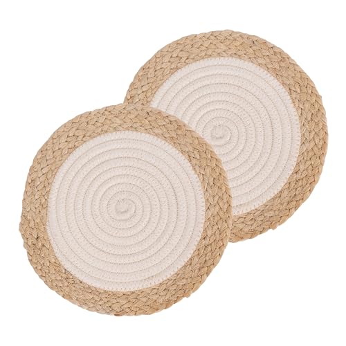 Image of DENOVA Cotton Rope Trivet for Hot Pots and Pans (Cream & Jute Line (Pack of 2)