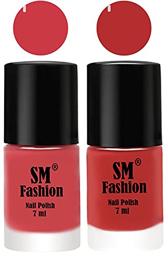 Image of Long Lasting Nail Polish | Nail Paint Combo 7 ml Each) - Set of 2 Punch Pink-Coral Pink