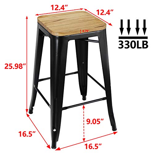 Zeny 26 Inches Metal Bar Stools Set Of 4, Counter Height Barstool Stackable Kitchen Stools Indoor/Outdoor Patio Backless Bar Chair, 330 Lbs Capacity #TOP1
