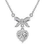 TIANYU GEMS Sterling Silver DF VVS Clarity Lab Made Diamond Heart Moissanite Necklace Choker Necklace 18K White Gold Plated Sterling Silver for Women, Choker, Sterling Silver, Moissanite
