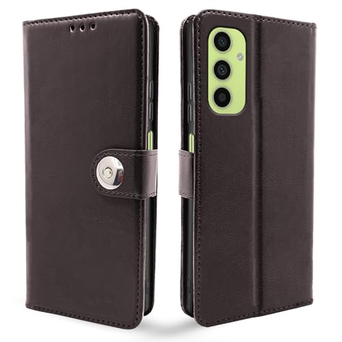 Image of Pikkme Samsung Galaxy A05s Flip Cover Leather Finish | Inside TPU with Card Pockets | Wallet Stand and Shock Proof | Complete Protection Button Flip Case (Coffee)