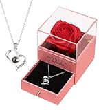 Yonuaret Ewiges Echte Rose Mit Halskette ' Dich Ich Liebe' 100 Sprachen Gravur, Konservierte Ewiges Rose Geschenk Für Frauen Mama Oma Rosenbox Rose blumen Zum Valentinstag Jubiläum