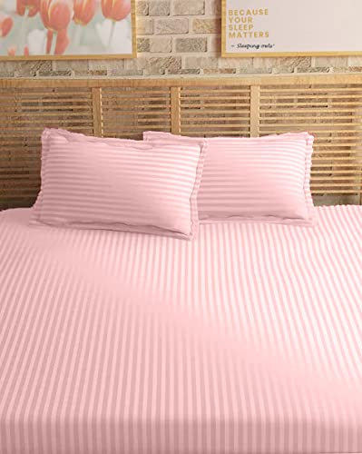 Sleeping Owls 210 TC 100% Pure Cotton Bedsheet for Stripe Double Bed Soft & Breathable Double BedSheet with 2 Pillow Cover Size 108x108 inches(Cameo Rose)-image-19