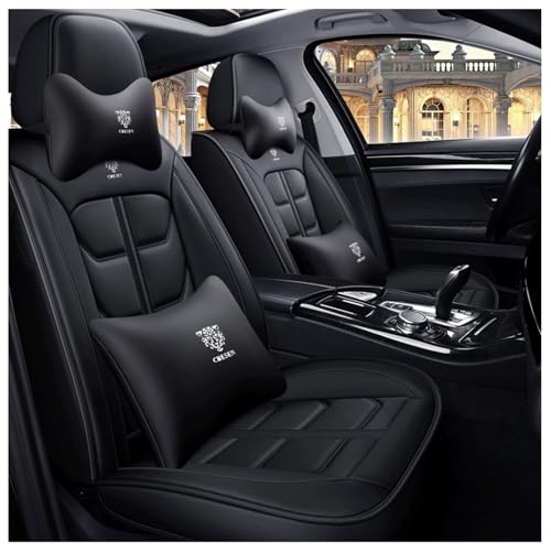 Car Seat Covers Fit for Ford Fiesta Mk4 Mk5 Mk6 Mk7 Mk8, Waterproof Breathable Seat Covers, Wear-Resistant Premium Leather Cushion, Full Set, High-Grade Aesthetics(Black)