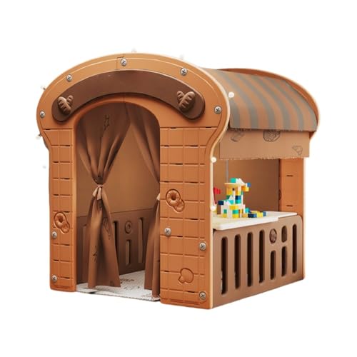 LUOGOXI 子供用プレイハウス、テント、室内遊具、知育玩具、積み木テーブル、プリンセス城型、組み立て簡単、秘密基地、細かい磨き、柔らかい、隠れた (コーヒーテント小屋 + 積み木テーブル + ランプ)