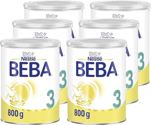 BEBA 3 - Folgemilch ab dem 10. Monat, Mit 5 HMO Komplex, Altersgerecht angepasster Proteingehalt, Nur Laktose, Ohne Palmöl, Ohne Fischöl, Babynahrung, Baby-Milchpulver, 6er Pack (6 x 800g)