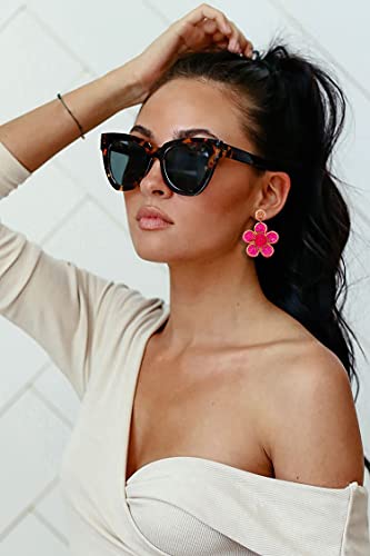 Beaded Drop Earrings Statement Colorful Beaded Flower Earrings Handmade Bohemia Tropical Beadwork Dangle Earrings For Woman (Rose Red) #TOP3