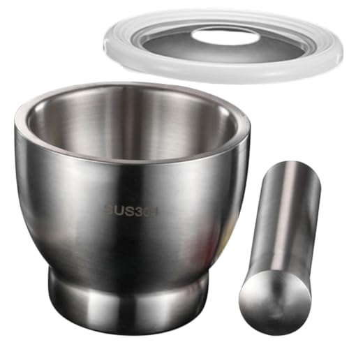 CIYODO Mortero De De Acero Inoxidable Cuenco De Molienda Tapa Protectora Para Pulverizar Especias y Hierbas Cocina