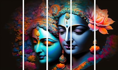 Image of KYARA ARTS Wood Framed, Radha Krishna wall Painting with frame multicolor 50 x 30 inch set of 5 (Design-02)