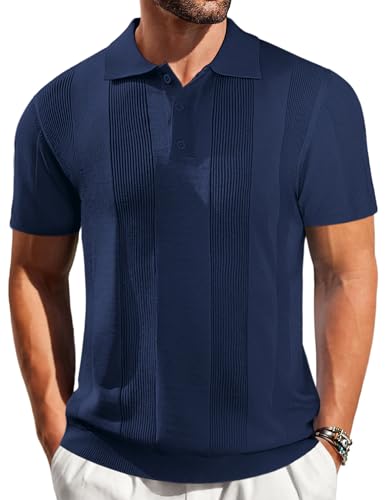 Vssjavun Mens Knit Polo Shirts Short Sleeve Textured Knitted Shirt Casual Golf Polo T Shirt