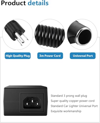Image of AC to DC Converter 12V 6A 60W - 110-220V to 12V Car Cigarette Lighter Socket Power Adapter for Car Vacuum Cleaner, Fan, Air Purifier, MP3 Players, and Car Devices - Black