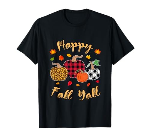 Chemise Buffalo Plaid Léopard Citrouille Happy Fall Y'all Autumn T-Shirt