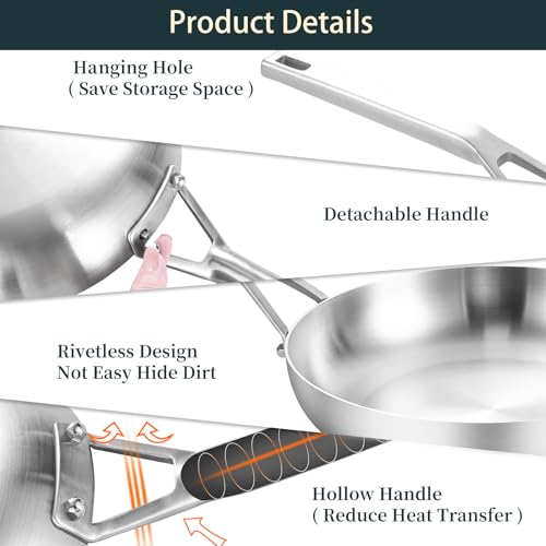 Yeksum 3 Ply Stainless Steel Pan Set, 8" 10" 12", Fast & Even Heating, Up to 650F, Oven & Dishwasher Safe, Compatible with All Cooktops - Image 7