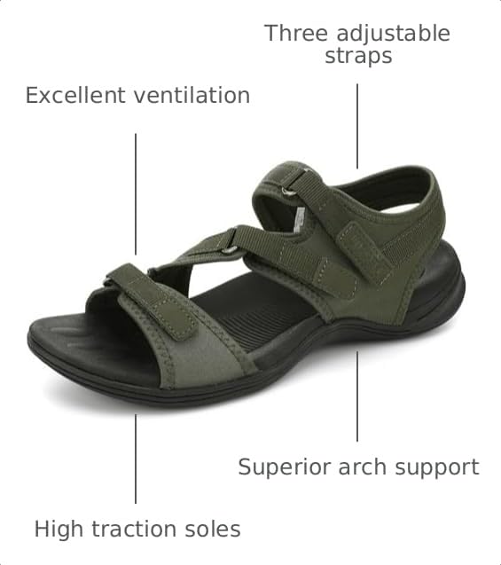 Image of UBFEN Womens Hiking Water Sport Sandals with Arch Support | 3 Adjustable Straps, Cushioned Footbed, Non-Slip, Comfortable Walking for Athletic Outdoor Summer Beach