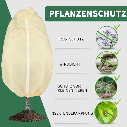 3 Stück Winterschutz für Pflanzen,Atmungsaktiv 85 g/m² Winterschutz Kübelpflanzensack pflanzenschutz Winter mit Reißverschluss und Zugband… – Ansicht 5