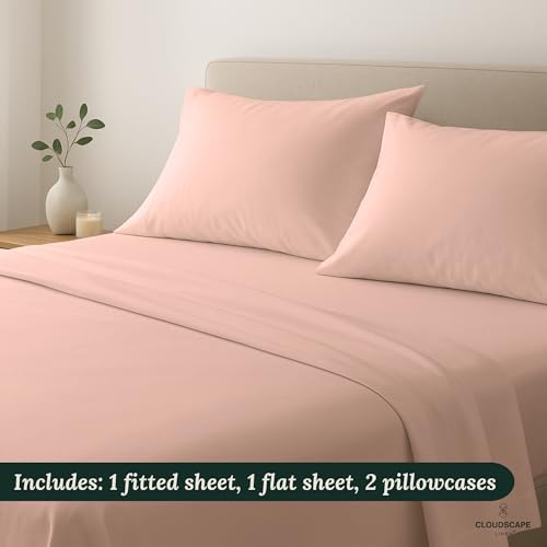Cloud Scape Linen 100% Egyptian Cotton Sheets for Queen Size Bed, 4 Pieces Bedding Set, Hotel Quality, Silky Soft, Deep Pockets up to 17”, Sepia Rose